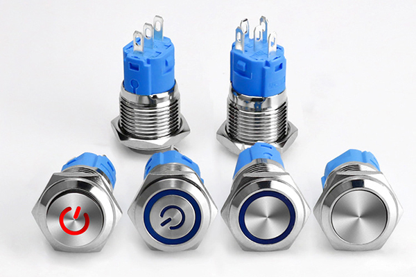 {19mm 帶燈金屬按鈕開關 width=